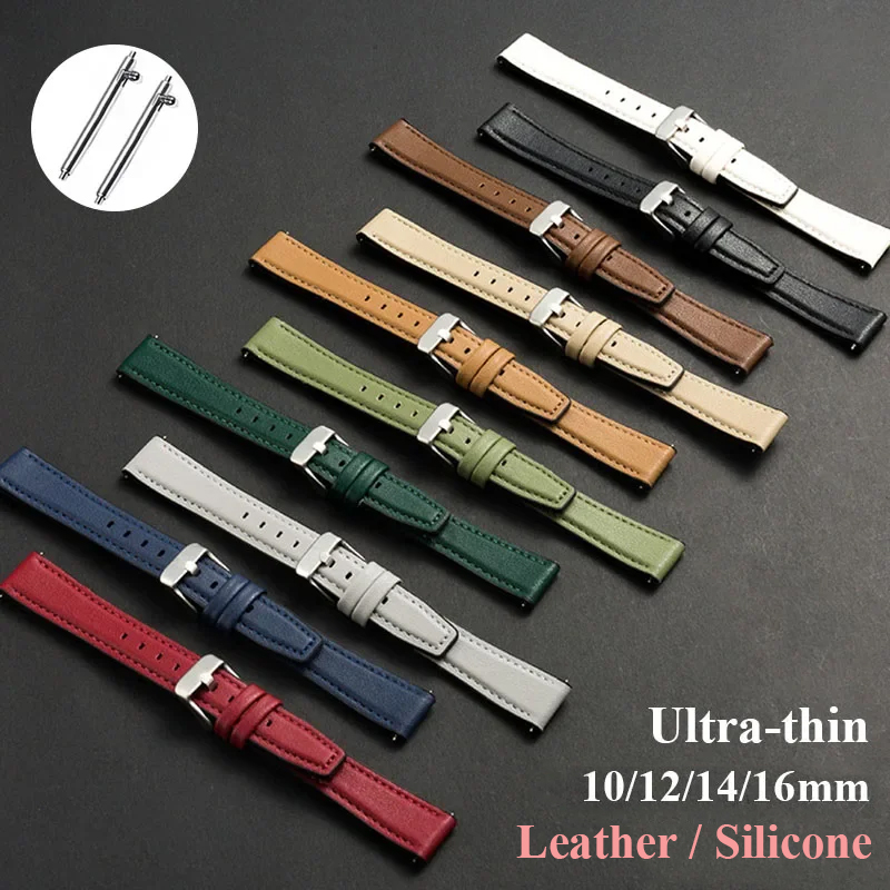 Leather Strap Quick Release - Ultra-thin Leather Watch Band Silicone Wristbelt